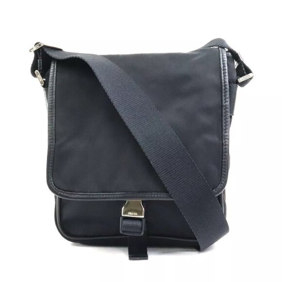 PRADA Shoulder Bag Black Nylon/Silvertone - - Picture 1 of 13